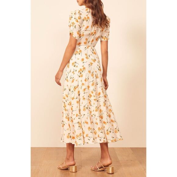 Reformation Floral Cosa Tiered Coquette Girly Vacation Midi Dress Sz 8 - Picture 2 of 11